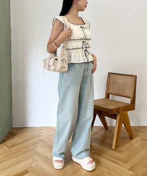 one after another NICE CLAUP（ワンアフターアナザーナイスクラップ）の「フリルメロービスチェ（タンクトップ・レディース・ブラック/レッド/アイボリー・FREE）」の21枚目の写真