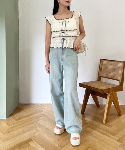 one after another NICE CLAUP（ワンアフターアナザーナイスクラップ）の「フリルメロービスチェ（タンクトップ・レディース・ブラック/レッド/アイボリー・FREE）」の8枚目の写真