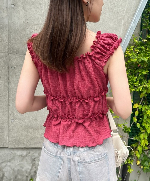 one after another NICE CLAUP（ワンアフターアナザーナイスクラップ）の「フリルメロービスチェ（タンクトップ・レディース・ブラック/レッド/アイボリー・FREE）」の22枚目の写真