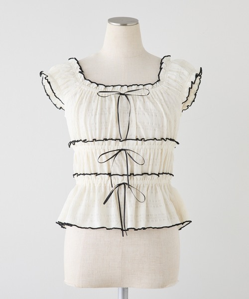 one after another NICE CLAUP（ワンアフターアナザーナイスクラップ）の「フリルメロービスチェ（タンクトップ・レディース・ブラック/レッド/アイボリー・FREE）」の11枚目の写真