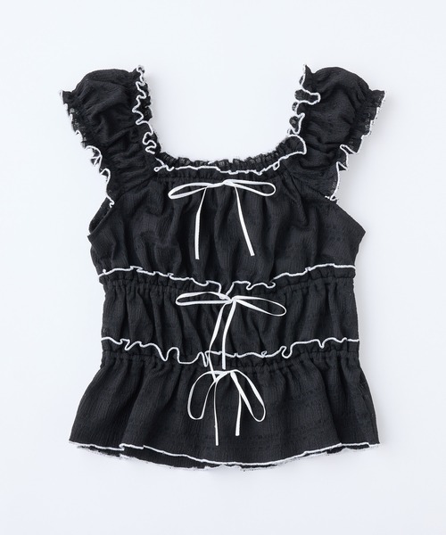 one after another NICE CLAUP（ワンアフターアナザーナイスクラップ）の「フリルメロービスチェ（タンクトップ・レディース・ブラック/レッド/アイボリー・FREE）」の12枚目の写真