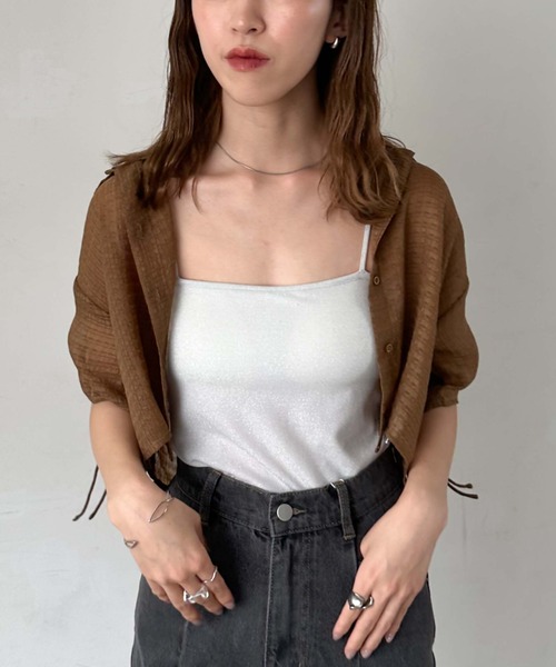 archives（アルシーヴ）の「ドロストハーフスリーブシャツ（シャツ/ブラウス・レディース・モカ/アイボリー/ブラック・MEDIUM）」の3枚目の写真