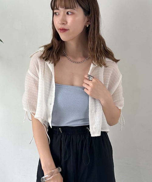 archives（アルシーヴ）の「ドロストハーフスリーブシャツ（シャツ/ブラウス・レディース・モカ/アイボリー/ブラック・MEDIUM）」の4枚目の写真