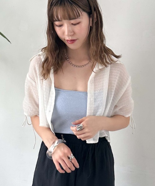 archives（アルシーヴ）の「ドロストハーフスリーブシャツ（シャツ/ブラウス・レディース・モカ/アイボリー/ブラック・MEDIUM）」の5枚目の写真