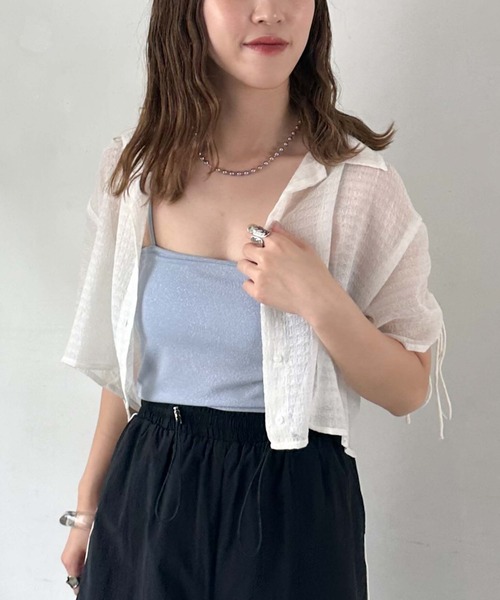 archives（アルシーヴ）の「ドロストハーフスリーブシャツ（シャツ/ブラウス・レディース・モカ/アイボリー/ブラック・MEDIUM）」の7枚目の写真