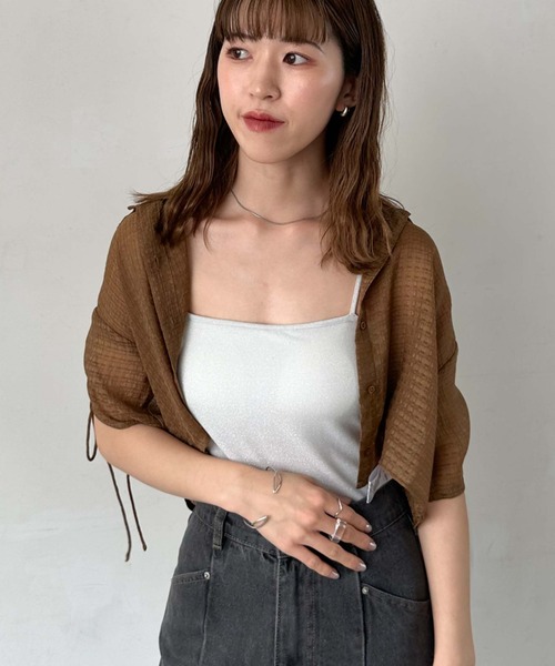 archives（アルシーヴ）の「ドロストハーフスリーブシャツ（シャツ/ブラウス・レディース・モカ/アイボリー/ブラック・MEDIUM）」の12枚目の写真