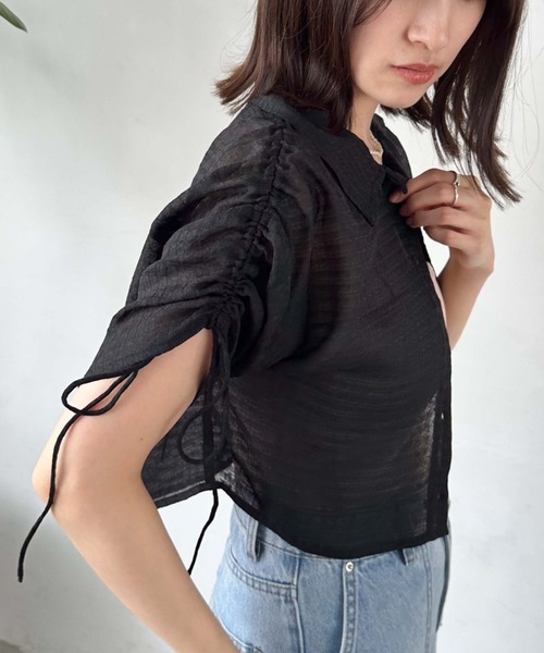 archives（アルシーヴ）の「ドロストハーフスリーブシャツ（シャツ/ブラウス・レディース・モカ/アイボリー/ブラック・MEDIUM）」の22枚目の写真