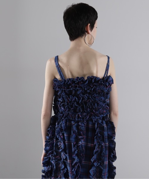 INDIA IS BEAUTIFUL ツイルチェックキャミ チェック　ブルー INDIA IS BEAUTIFUL（インディアイズビューティフル）の「(INDIA IS