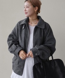 HEILIS（ヘイリス）の「《hideka select》シャギーフライトブルゾン / オーバーサイズ フライトジャケット オーバージャケット ウール ジャケット アウター ブラック グレー チャコールグレー（ブルゾン）」