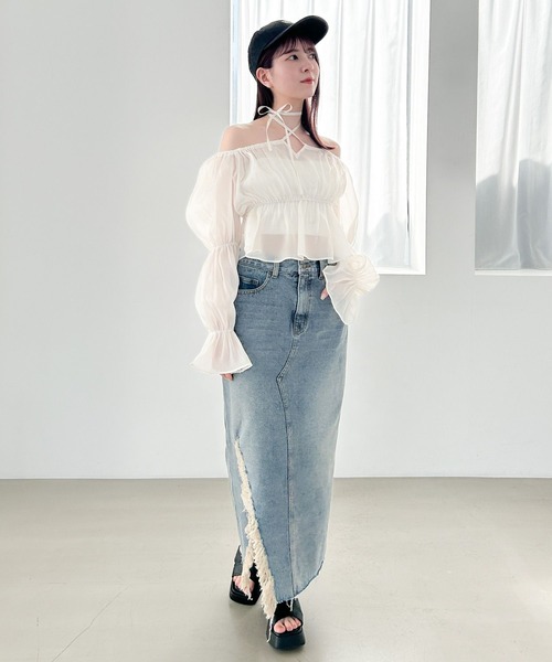 Heather(ヘザー)の「2WAYシアーオフショルブラウス 140678(シャツ/ブラウス・レディース・アイボリー/ピンク/ブラック・FREE)」の8枚目の写真