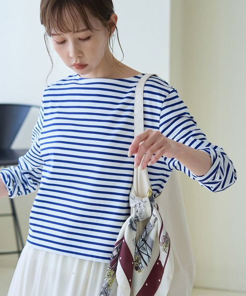 ROPE' PICNIC（ロペピクニック）の「細ボーダー天竺トップス/リンクコーデ（Tシャツ/カットソー・レディース・ブルー/グレー系その他/ホワイト系その他5・38）」の3枚目の写真