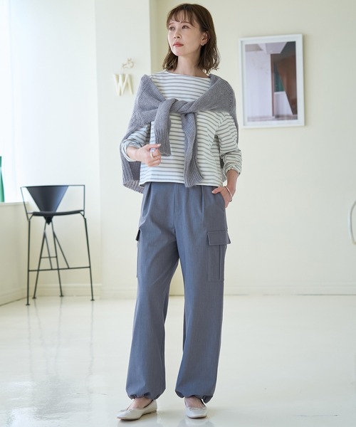 ROPE' PICNIC（ロペピクニック）の「細ボーダー天竺トップス/リンクコーデ（Tシャツ/カットソー・レディース・ブルー/グレー系その他/ホワイト系その他5・38）」の4枚目の写真