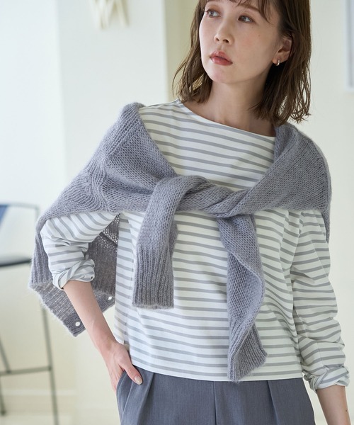 ROPE' PICNIC（ロペピクニック）の「細ボーダー天竺トップス/リンクコーデ（Tシャツ/カットソー・レディース・ブルー/グレー系その他/ホワイト系その他5・38）」の7枚目の写真