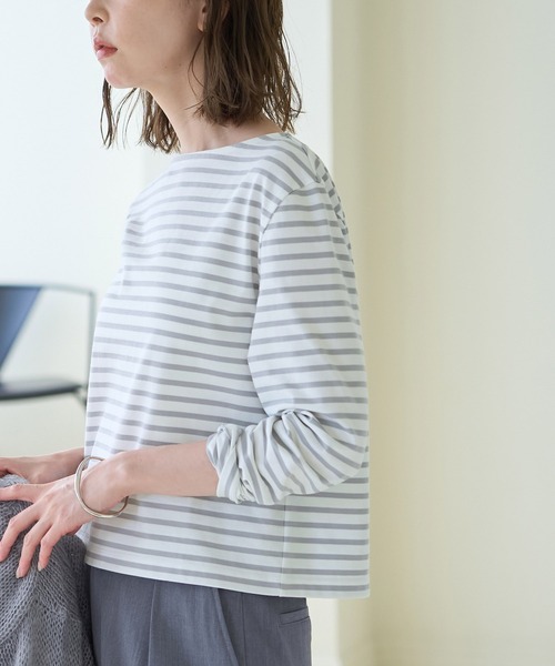 ROPE' PICNIC（ロペピクニック）の「細ボーダー天竺トップス/リンクコーデ（Tシャツ/カットソー・レディース・ブルー/グレー系その他/ホワイト系その他5・38）」の8枚目の写真