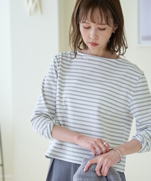 ROPE' PICNIC（ロペピクニック）の「細ボーダー天竺トップス/リンクコーデ（Tシャツ/カットソー・レディース・ブルー/グレー系その他/ホワイト系その他5・38）」の9枚目の写真