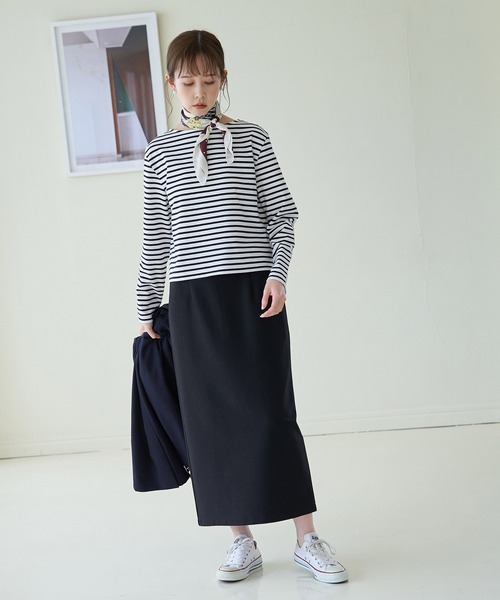 ROPE' PICNIC（ロペピクニック）の「細ボーダー天竺トップス/リンクコーデ（Tシャツ/カットソー・レディース・ブルー/グレー系その他/ホワイト系その他5・38）」の13枚目の写真