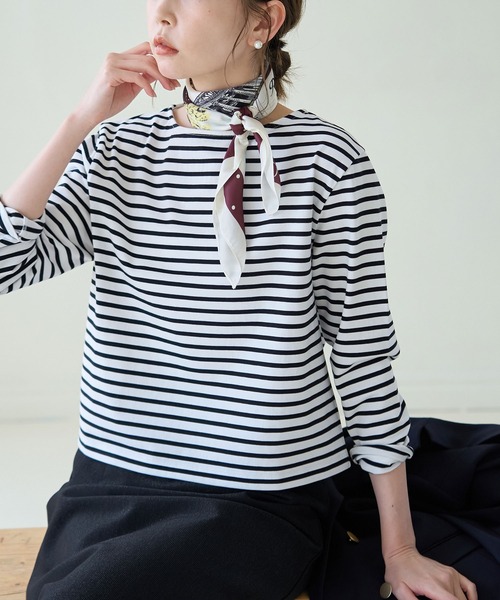 ROPE' PICNIC（ロペピクニック）の「細ボーダー天竺トップス/リンクコーデ（Tシャツ/カットソー・レディース・ブルー/グレー系その他/ホワイト系その他5・38）」の14枚目の写真