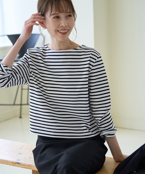 ROPE' PICNIC（ロペピクニック）の「細ボーダー天竺トップス/リンクコーデ（Tシャツ/カットソー・レディース・ブルー/グレー系その他/ホワイト系その他5・38）」の17枚目の写真