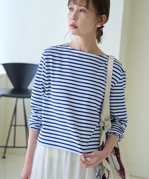 ROPE' PICNIC（ロペピクニック）の「細ボーダー天竺トップス/リンクコーデ（Tシャツ/カットソー・レディース・ブルー/グレー系その他/ホワイト系その他5・38）」の19枚目の写真