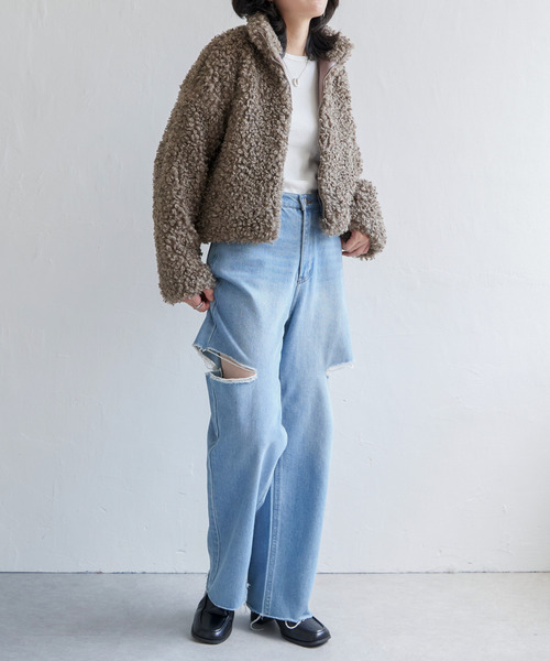 VENCEEXCHANGE（ヴァンスエクスチェンジ）の「プードルファースタンドジャケット/スタンドカラー/ショートジャケット（ブルゾン・レディース・ブラウン/ライトグレー・M）」の11枚目の写真