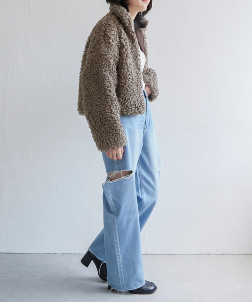 VENCEEXCHANGE（ヴァンスエクスチェンジ）の「プードルファースタンドジャケット/スタンドカラー/ショートジャケット（ブルゾン・レディース・ブラウン/ライトグレー・M）」の10枚目の写真