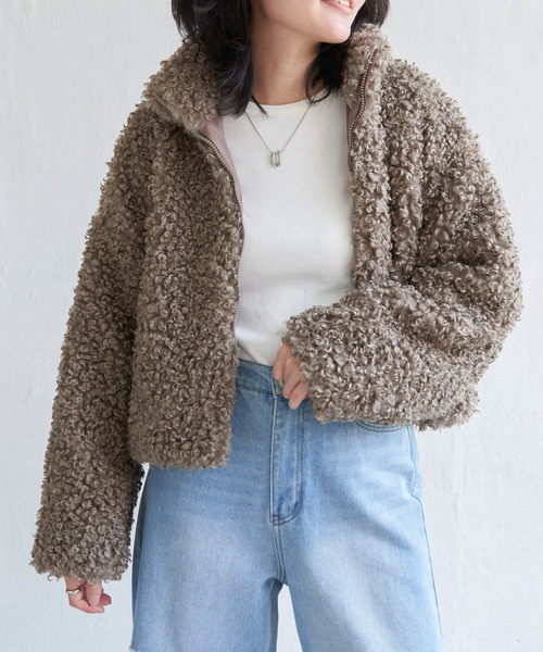 VENCEEXCHANGE（ヴァンスエクスチェンジ）の「プードルファースタンドジャケット/スタンドカラー/ショートジャケット（ブルゾン・レディース・ブラウン/ライトグレー・M）」の17枚目の写真