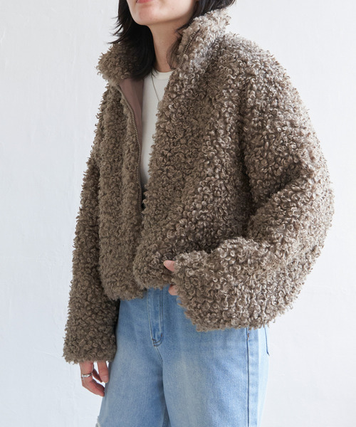 VENCEEXCHANGE（ヴァンスエクスチェンジ）の「プードルファースタンドジャケット/スタンドカラー/ショートジャケット（ブルゾン・レディース・ブラウン/ライトグレー・M）」の15枚目の写真