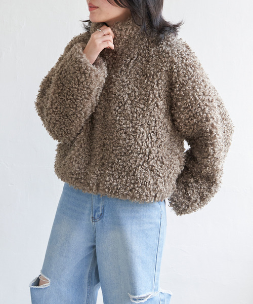 VENCEEXCHANGE（ヴァンスエクスチェンジ）の「プードルファースタンドジャケット/スタンドカラー/ショートジャケット（ブルゾン・レディース・ブラウン/ライトグレー・M）」の12枚目の写真