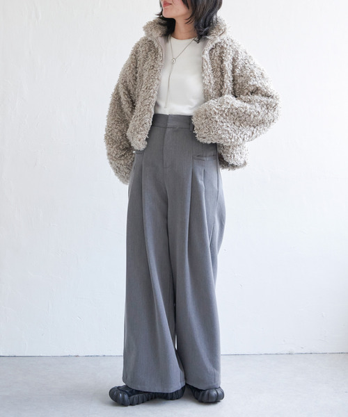 VENCEEXCHANGE（ヴァンスエクスチェンジ）の「プードルファースタンドジャケット/スタンドカラー/ショートジャケット（ブルゾン・レディース・ブラウン/ライトグレー・M）」の18枚目の写真