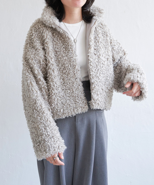 VENCEEXCHANGE（ヴァンスエクスチェンジ）の「プードルファースタンドジャケット/スタンドカラー/ショートジャケット（ブルゾン・レディース・ブラウン/ライトグレー・M）」の9枚目の写真