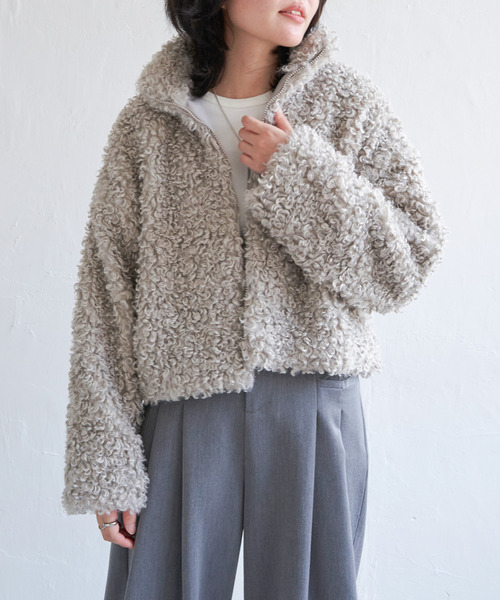 VENCEEXCHANGE（ヴァンスエクスチェンジ）の「プードルファースタンドジャケット/スタンドカラー/ショートジャケット（ブルゾン・レディース・ブラウン/ライトグレー・M）」の8枚目の写真