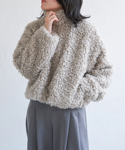 VENCEEXCHANGE（ヴァンスエクスチェンジ）の「プードルファースタンドジャケット/スタンドカラー/ショートジャケット（ブルゾン・レディース・ブラウン/ライトグレー・M）」の7枚目の写真