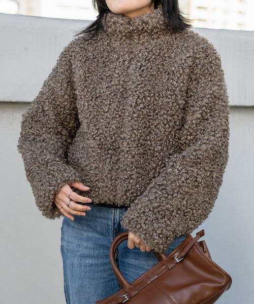 VENCEEXCHANGE（ヴァンスエクスチェンジ）の「プードルファースタンドジャケット/スタンドカラー/ショートジャケット（ブルゾン・レディース・ブラウン/ライトグレー・M）」の20枚目の写真