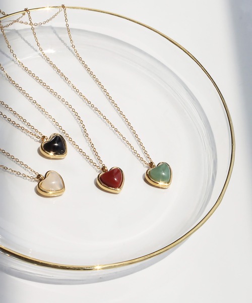 セール】金属アレルギー対応 天然石ハートモチーフチェーンネックレス