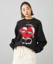 HEART BARBED WIRE JACQUARD KNIT TOP