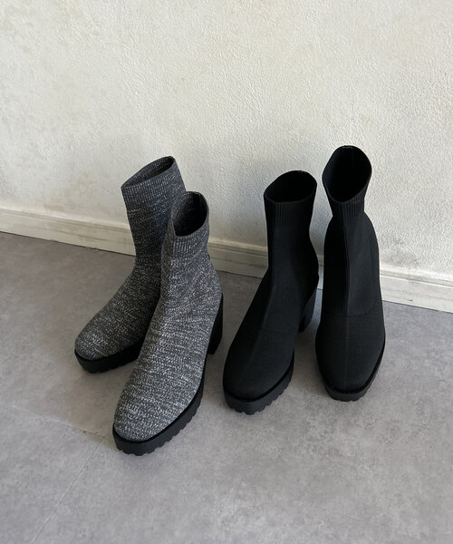 厚底ニットブーツ（ブーツ）｜Thevon（ゼボン）のファッション