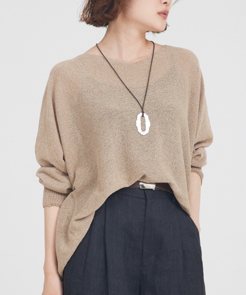 qualite scape（カリテ スケープ）の「camifineニットプルオーバー/清涼感/洗える/和紙ニット/春服/オフィスカジュアル（ニット/セーター・レディース・ピンク/ベージュ/ブルー/チャコールグレー/サックスブルー/ピンクベージュ/ホワイト・フリー）」の4枚目の写真