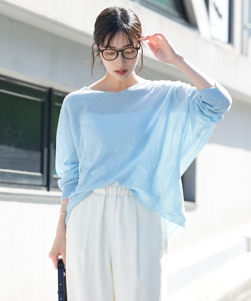 qualite scape（カリテ スケープ）の「camifineニットプルオーバー/清涼感/洗える/和紙ニット/春服/オフィスカジュアル（ニット/セーター・レディース・ピンク/ベージュ/ブルー/チャコールグレー/サックスブルー/ピンクベージュ/ホワイト・フリー）」の5枚目の写真