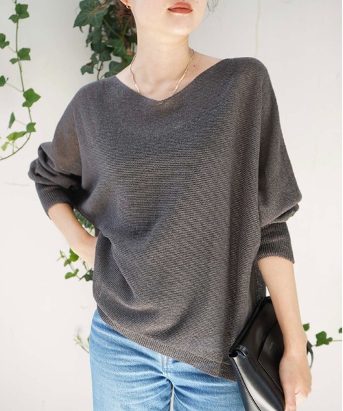 qualite scape（カリテ スケープ）の「camifineニットプルオーバー/清涼感/洗える/和紙ニット/春服/オフィスカジュアル（ニット/セーター・レディース・ピンク/ベージュ/ブルー/チャコールグレー/サックスブルー/ピンクベージュ/ホワイト・フリー）」の3枚目の写真