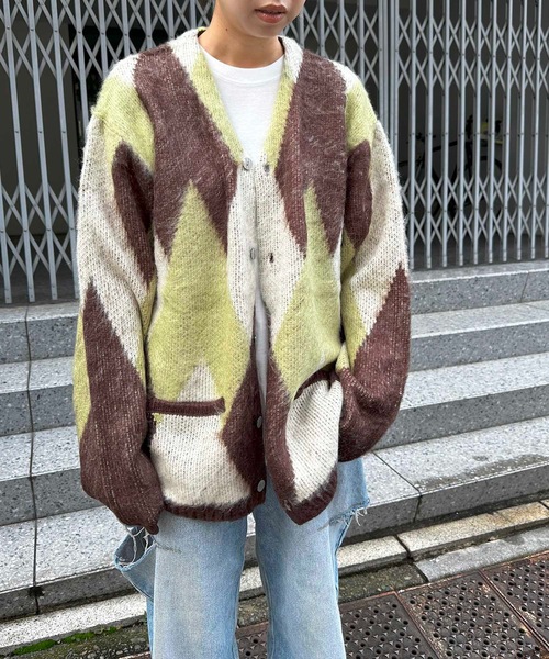 カーディガン HOUSTON / MOHAIR TOUCH CARDIGAN (DAIAMOND)ダイア柄 モヘアタッチ 起毛 ニット カーディガン セール】HOUSTON / MOHAIR TOUCH CARDIGAN (DAIAMOND)ダイア柄