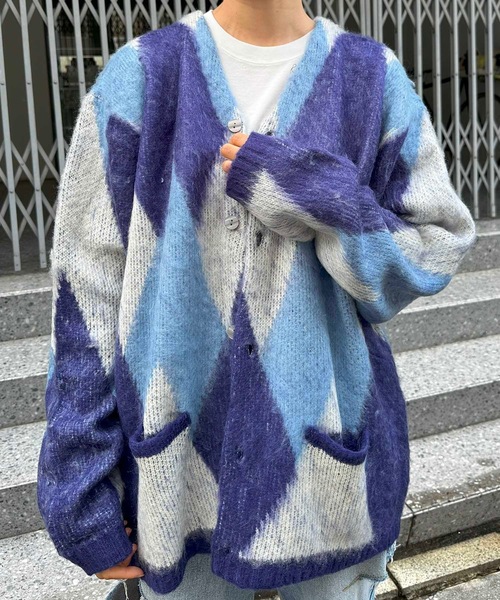 カーディガン HOUSTON / MOHAIR TOUCH CARDIGAN (DAIAMOND)ダイア柄 モヘアタッチ 起毛 ニット カーディガン セール】HOUSTON / MOHAIR TOUCH CARDIGAN (DAIAMOND)ダイア柄