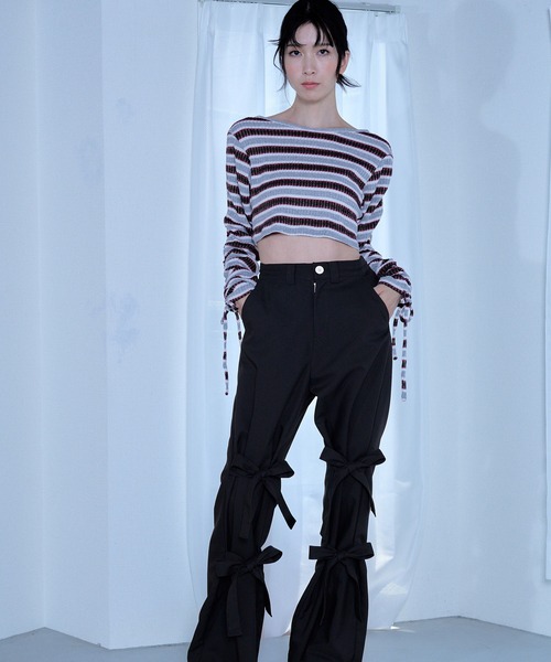 Nora Lily elle(ノラリリーエル)の「【Nora Lily】「elle」Shirring Sleeve Border Short Top(Tシャツ/カットソー・レディース・グレー系その他/ブルー系その他/パープル系その他・FREE)」の18枚目の写真