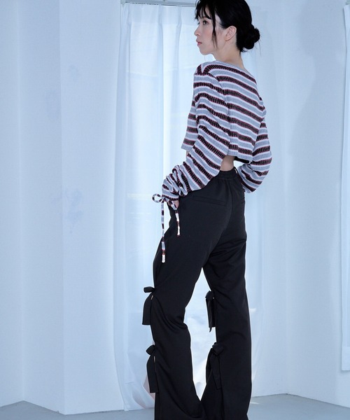 Nora Lily elle(ノラリリーエル)の「【Nora Lily】「elle」Shirring Sleeve Border Short Top(Tシャツ/カットソー・レディース・グレー系その他/ブルー系その他/パープル系その他・FREE)」の17枚目の写真