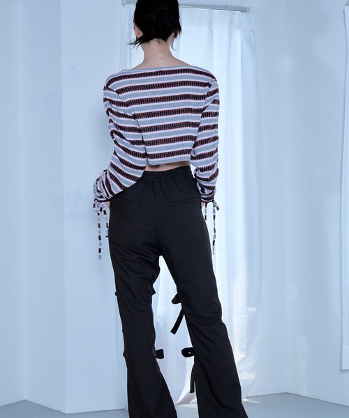 Nora Lily elle(ノラリリーエル)の「【Nora Lily】「elle」Shirring Sleeve Border Short Top(Tシャツ/カットソー・レディース・グレー系その他/ブルー系その他/パープル系その他・FREE)」の16枚目の写真