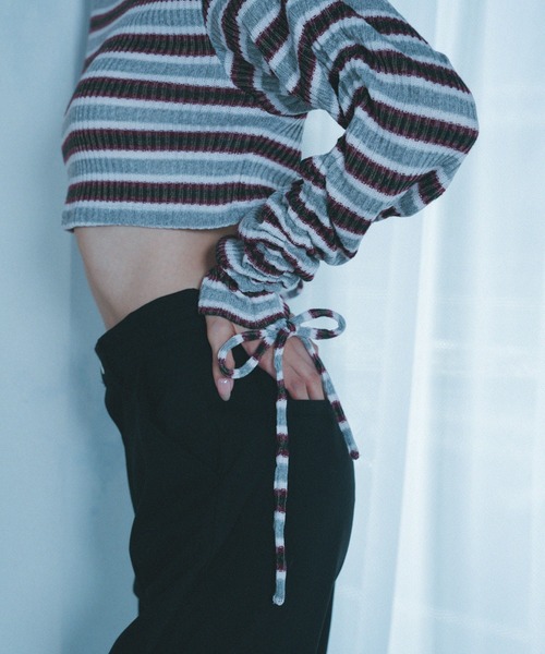 Nora Lily elle(ノラリリーエル)の「【Nora Lily】「elle」Shirring Sleeve Border Short Top(Tシャツ/カットソー・レディース・グレー系その他/ブルー系その他/パープル系その他・FREE)」の14枚目の写真