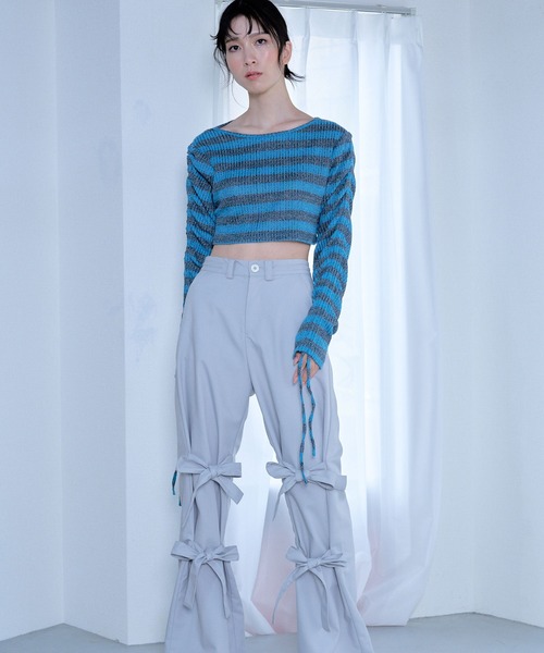 Nora Lily elle(ノラリリーエル)の「【Nora Lily】「elle」Shirring Sleeve Border Short Top(Tシャツ/カットソー・レディース・グレー系その他/ブルー系その他/パープル系その他・FREE)」の13枚目の写真