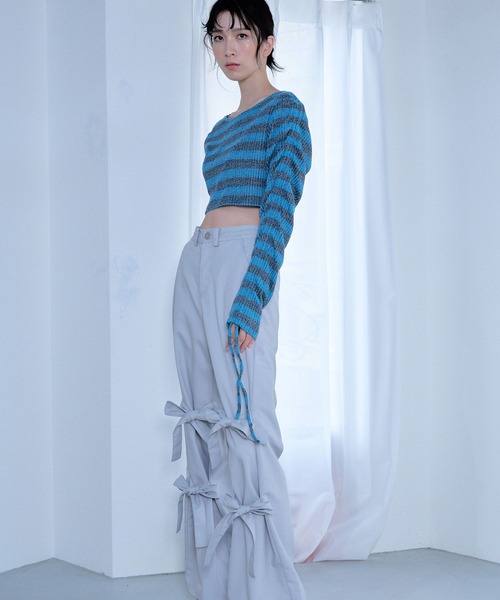 Nora Lily elle(ノラリリーエル)の「【Nora Lily】「elle」Shirring Sleeve Border Short Top(Tシャツ/カットソー・レディース・グレー系その他/ブルー系その他/パープル系その他・FREE)」の12枚目の写真