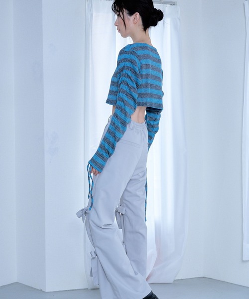 Nora Lily elle(ノラリリーエル)の「【Nora Lily】「elle」Shirring Sleeve Border Short Top(Tシャツ/カットソー・レディース・グレー系その他/ブルー系その他/パープル系その他・FREE)」の11枚目の写真