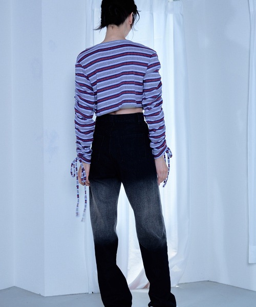 Nora Lily elle(ノラリリーエル)の「【Nora Lily】「elle」Shirring Sleeve Border Short Top(Tシャツ/カットソー・レディース・グレー系その他/ブルー系その他/パープル系その他・FREE)」の7枚目の写真