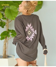 anap mimpi | オルテガ柄 ラウンドヘム 長袖 ビッグ ロンT(Tシャツ/カットソー)